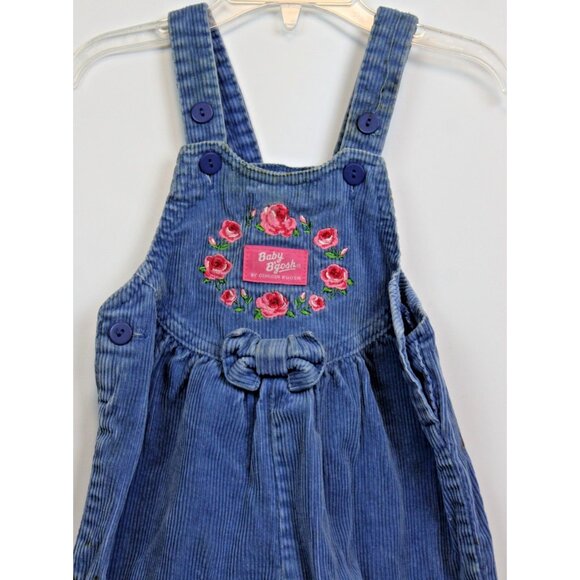 VTG Oshkosh Blue Corduroy Overalls Bubble Romper Girls 18 months Flowers Winter - Picture 3 of 11